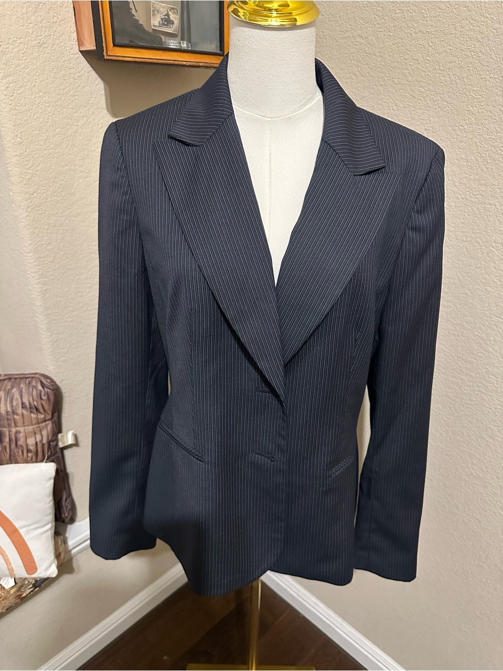 Nine West Navy Pinstripe Women's Blazer